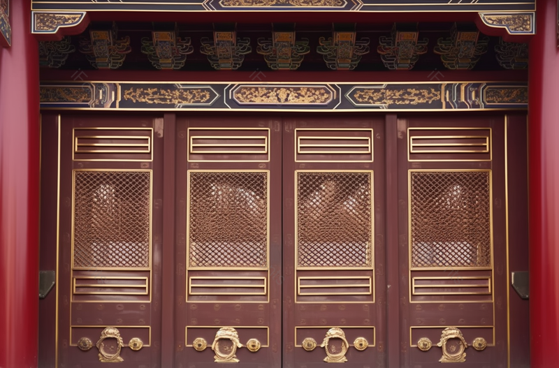 红色中国风古代木门对开门古风纹理局部特写拍摄,高清,摄影图,摄影图片,图片大全,摄影图免费下载